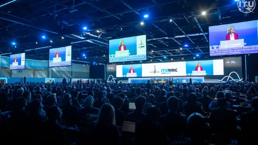 A picture showing the packed World Radiocommunication Conference venue in Dubai