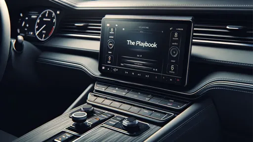 Image is of a AI generated car dashboard that features the words The Playbook on the screen