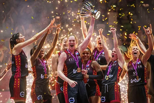 Belgian women's basketball team celebrating
