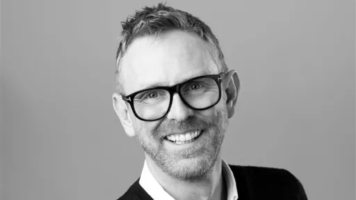 This is a black and white photograph of Martin Green, the new Director of the Eurovision Song Contest