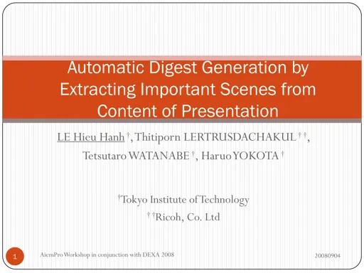 Automatic Digest Generation by Extracting Important Scenes