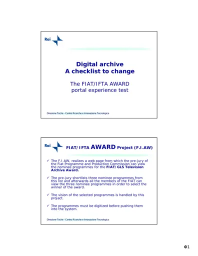 The FIAT/IFTA AWARD portal experience test