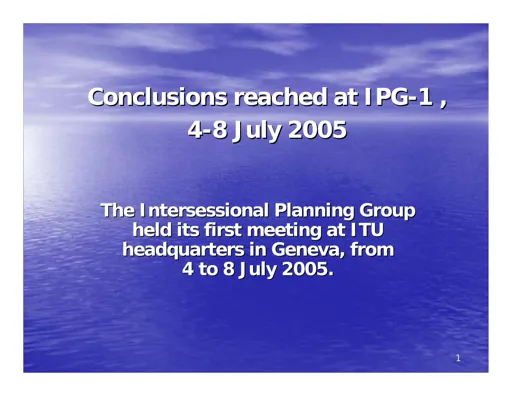 Conclusions of the first IPG meeting and future work of IPG