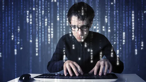 Hacker decoding information from futuristic network technology