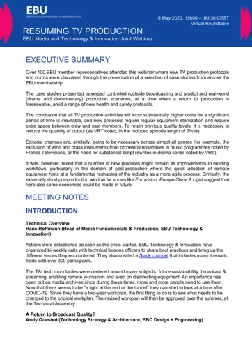 Resuming TV Production - Roundtable Report