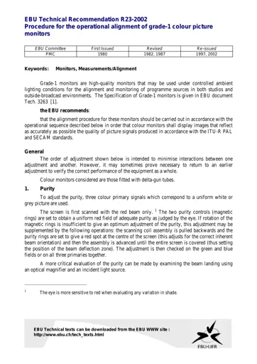 Procedure for the operational alignment of grade-1 colour monitors