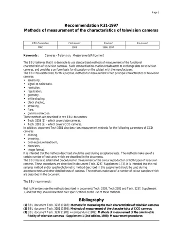 Methods of measurement of the characteristics of television cameras