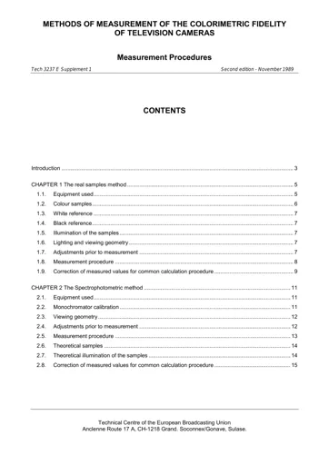 Measurement of the Colorimetric Fidelity of TV Cameras - Supplement 1