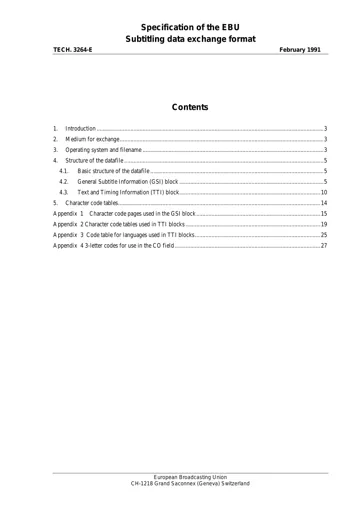 Specification of the EBU Subtitling Data Exchange Format