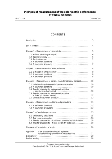Methods of Measurement of the Colorimetric Performance