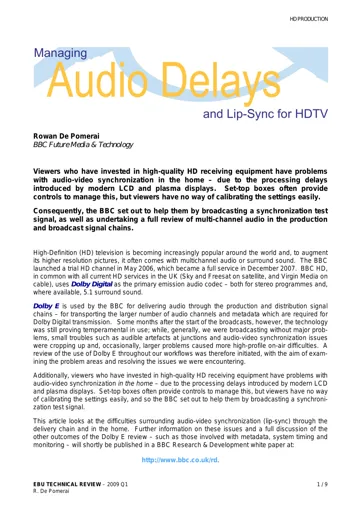 Managing audio delays and lip-sync for HDTV