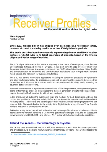 Implementing Receiver Profiles - the evolution of digital radio