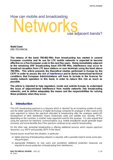 How can mobile and broadcasting networks use adjacent bands?