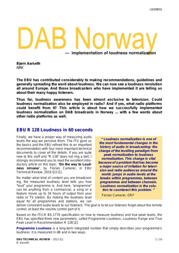 DAB Norway - Implementation of loudness normalization