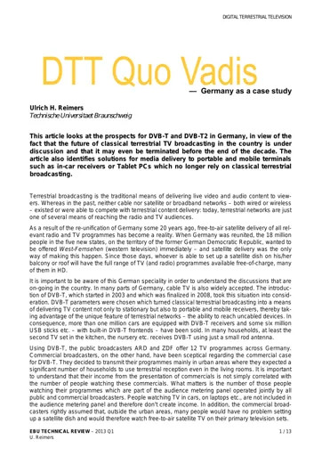 DTT Quo Vadis - Germany as a case study