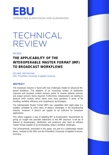Applicability of IMF to broadcast workflows