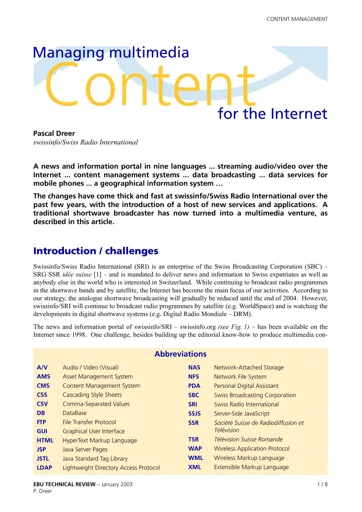 Managing multimedia content for the Internet