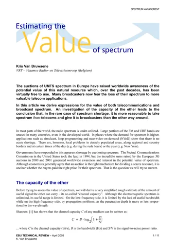 Estimating the value of spectrum