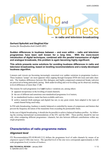 Levelling and Loudness — in radio and television broadcasting