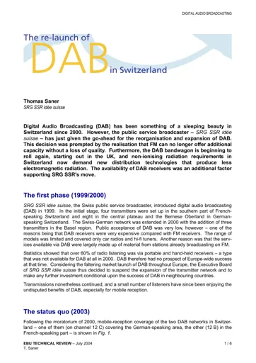 The re-launch of DAB in Switzerland