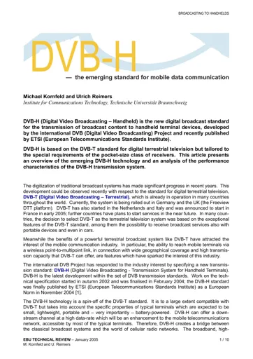 DVB-H — the emerging standard for mobile data communication