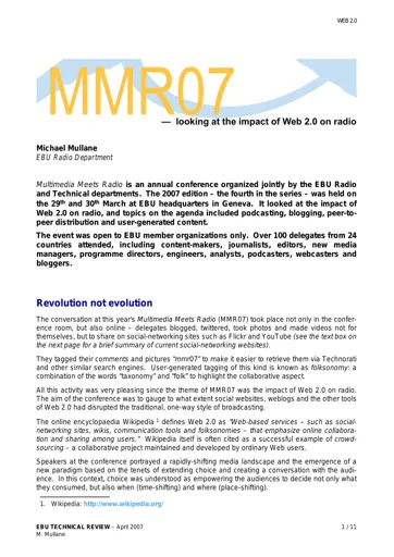 MMR07 – the EBU's annual Multimedia Meets Radio event