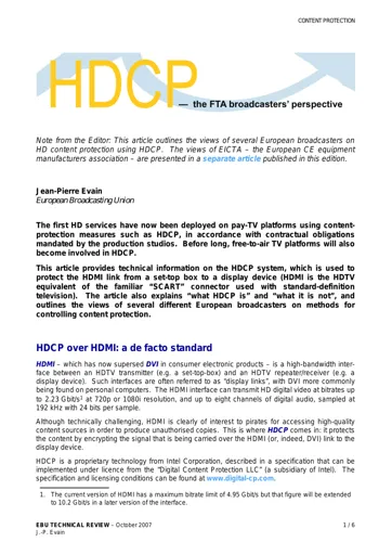 HDCP — the FTA broadcasters' perspective