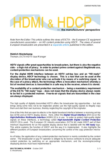 HDMI & HDCP — the manufacturers' perspective